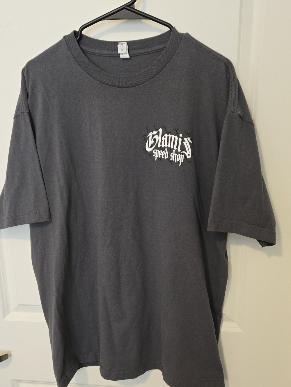 GLAMIS SPEED SHOP Charcoal Short Sleeve Tee Men's Crew XL Xlnt.cond.Y2K,Skull...